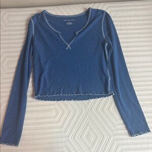 American Eagle Outfitters Blue Ribbed Crop Blouse